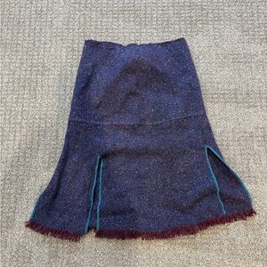 Vintage Early 2000’s, Karen Robert’s  Women's Navy Tweed Flared Skirt w/ Fringe